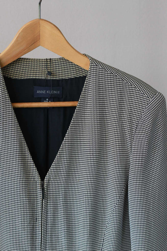 Anne Klein Houndstooth V-Neck Zipfront Jacket