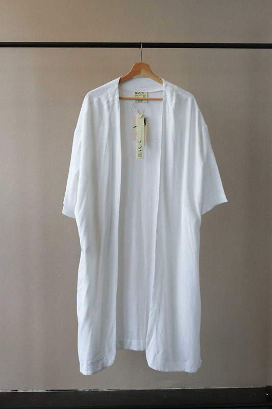 Basis Clothing Open Front Linen Duster in White