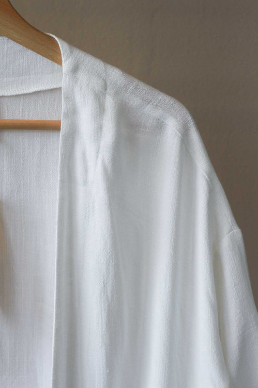 Basis Clothing Open Front Linen Duster in White