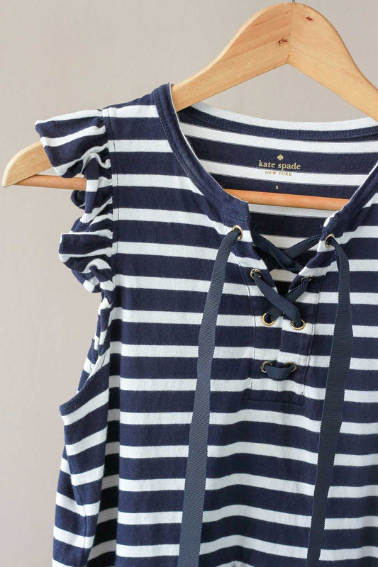 Kate Spade Striped Ruffle Sleeve Peplum Top