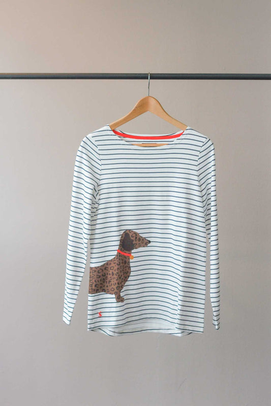 Joules Striped Harbour Top with Sausage Dog Print