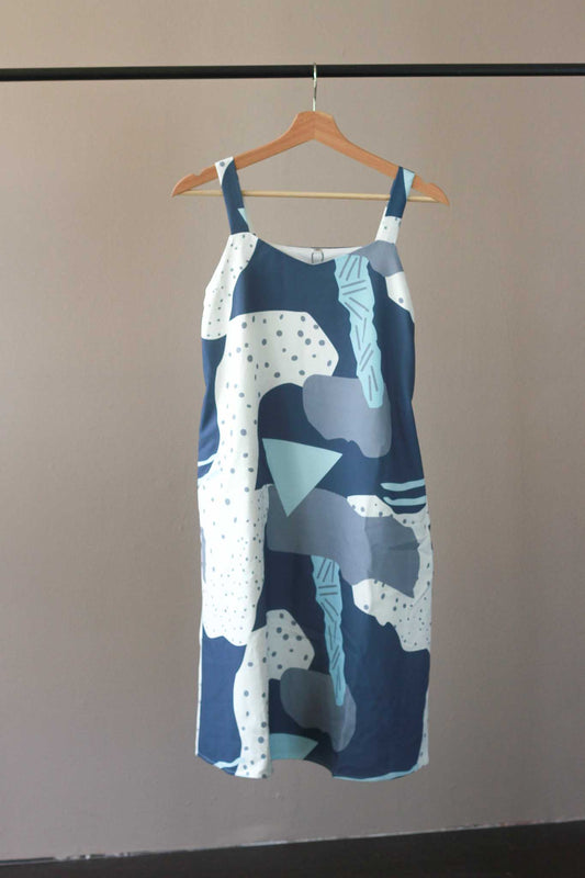 Waist Tie Blue Abstract Dress