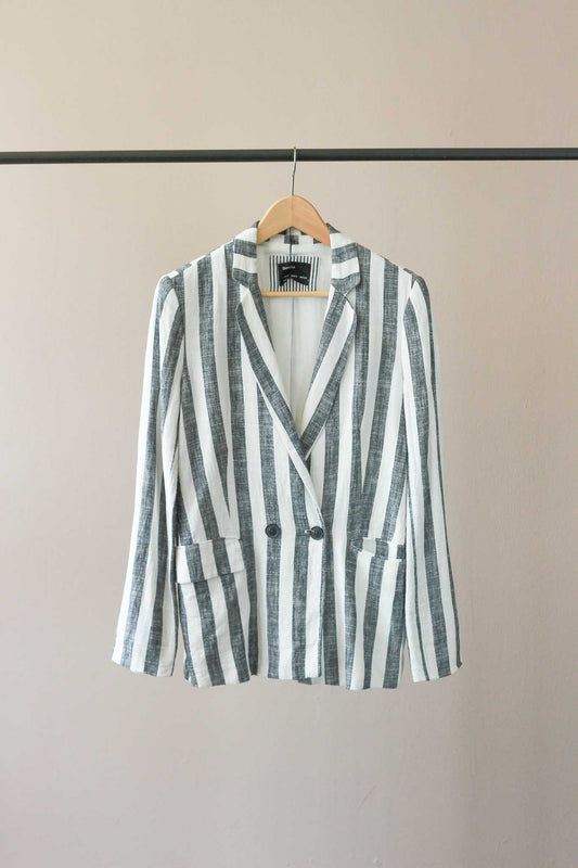 Bershka Striped Linen Blend Jacket