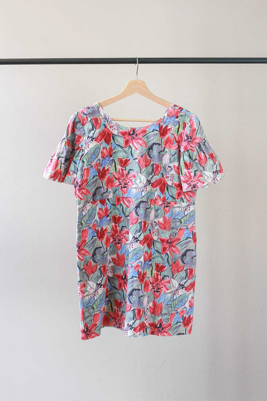 Zara Trafaluc Collection Floral Tie Back Mini Dress with Flutter Sleeve