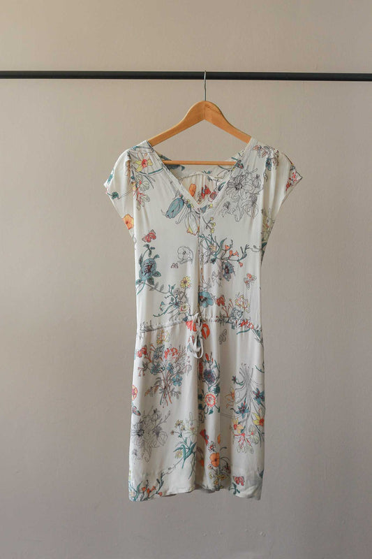 Rebecca Taylor Floral V-Neck Silk Dress with Waist Tie