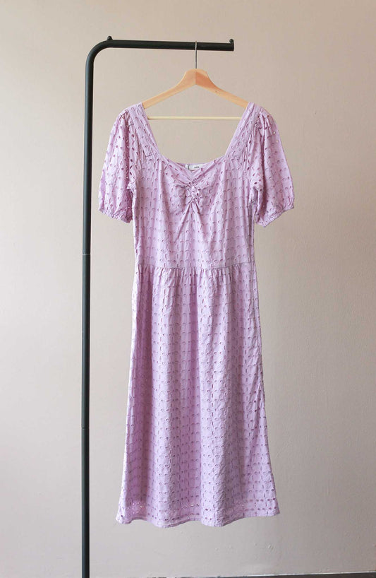 Mango Broderie Midi Dress in Lavender