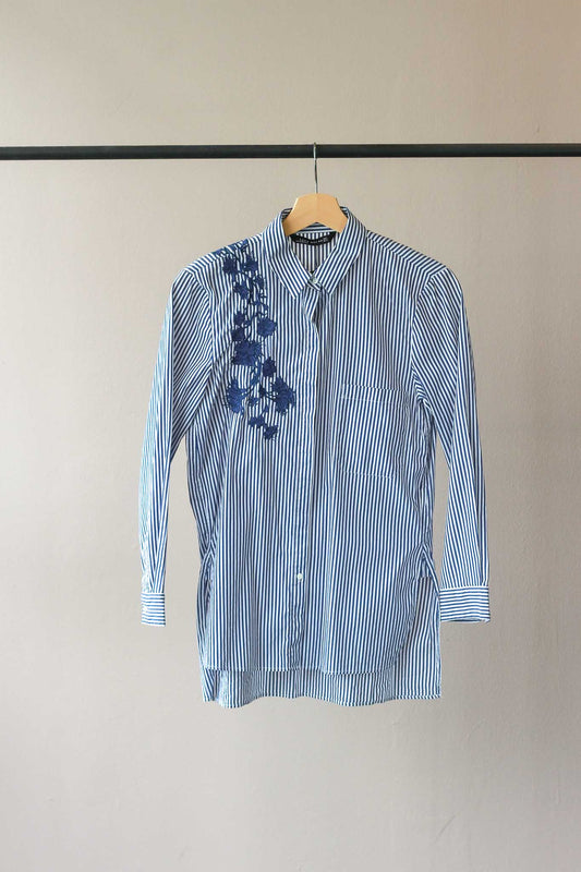 Zara Woman Button Down Shirt with Floral Embroidery