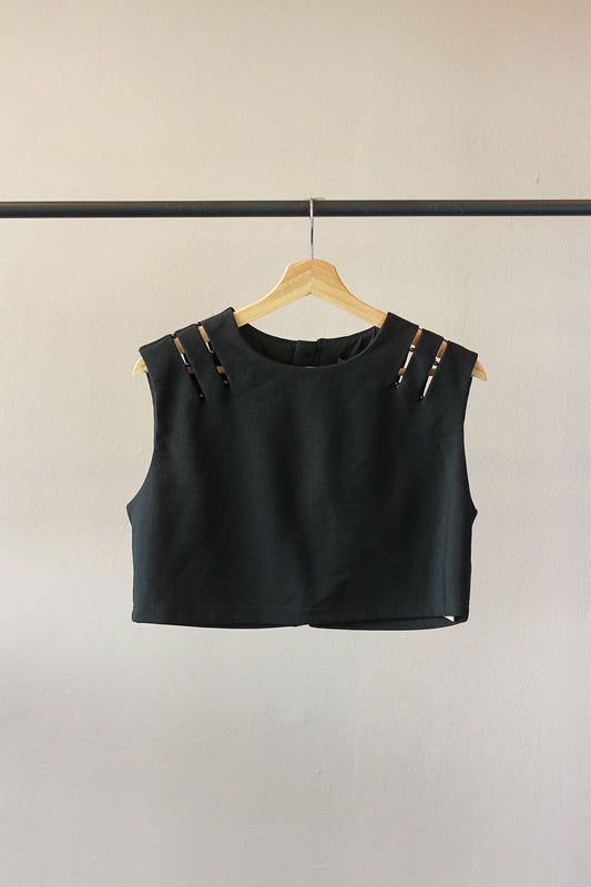 Saturday Club Shoulder Cutout Bead Detail Top