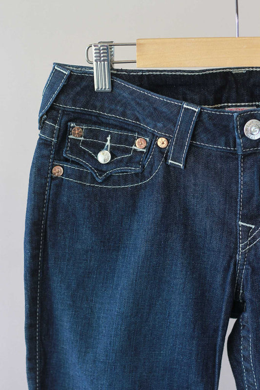 True Religion Low Rise Denim Jeans with Raw Stitch