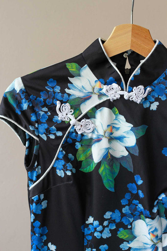 Mandarin Peony Blue Hydrangea Cheongsam