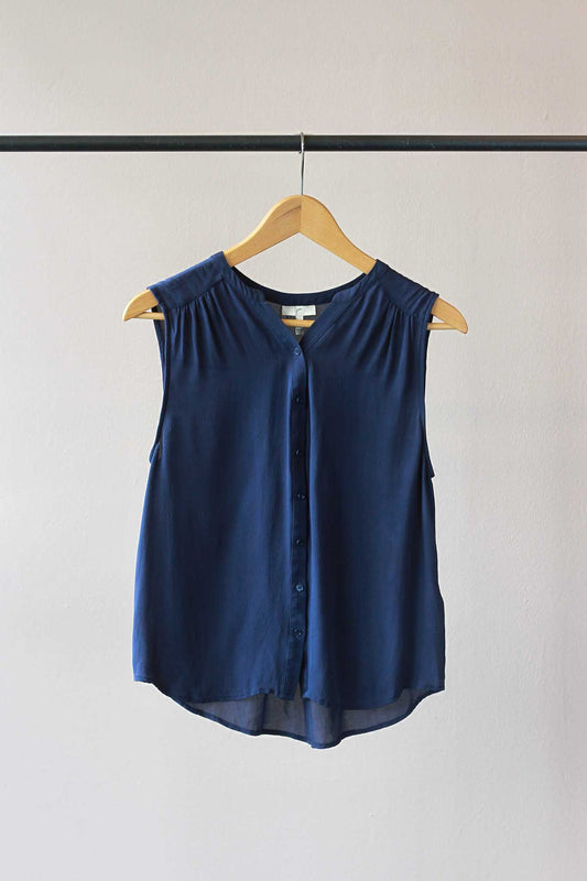 Joie Silk Ruched Button Down Tank Top