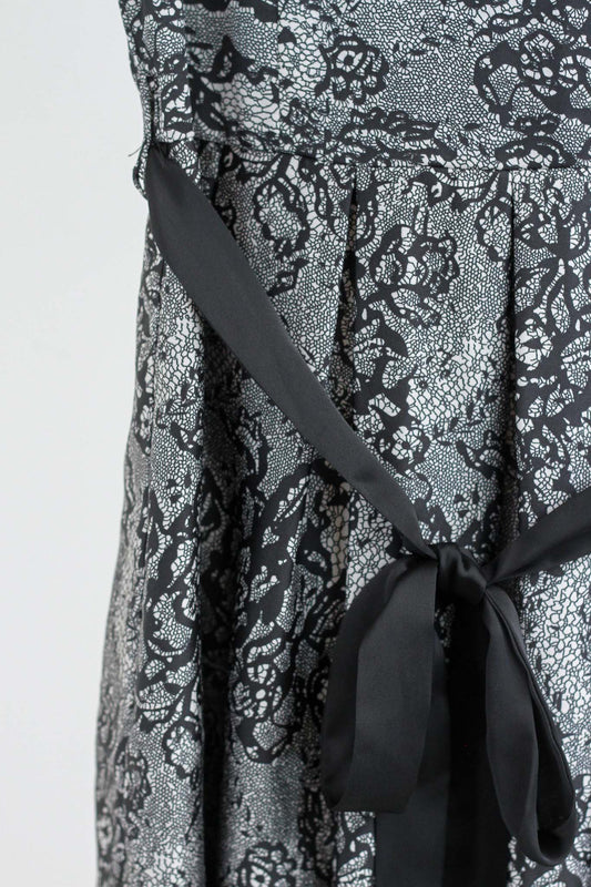 Lace Print Dress with Waist Sash