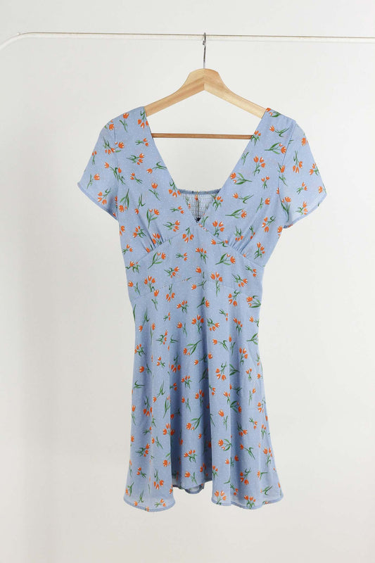 V-Neck Smock Back Floral Dress