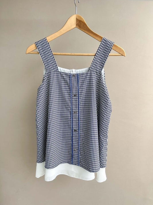 L'zzie Check Top with Floral Buttons