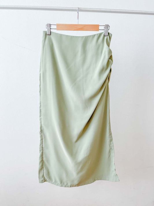 AntiClockwise Ruch Twist Midi Slit Skirt In Sage