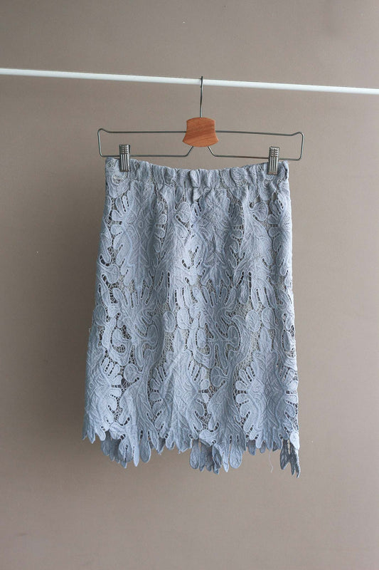 Dusty Grey Elastic Waist Laced Skirt