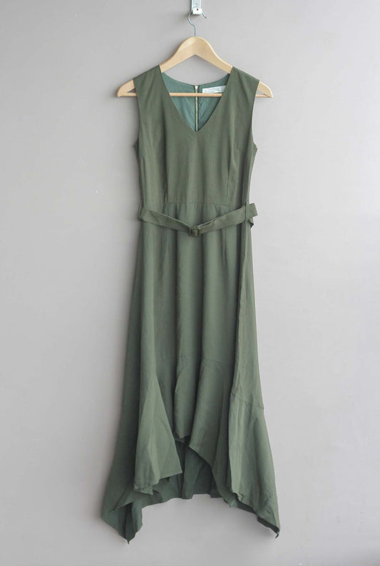bYSI V-Neck Belted Dress in Dark Olive