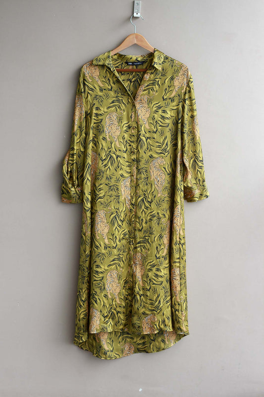 Zara Satin Shirtdress with Tiger Print