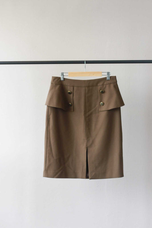 Korean Brown Peplum Skirt with Front Buttons